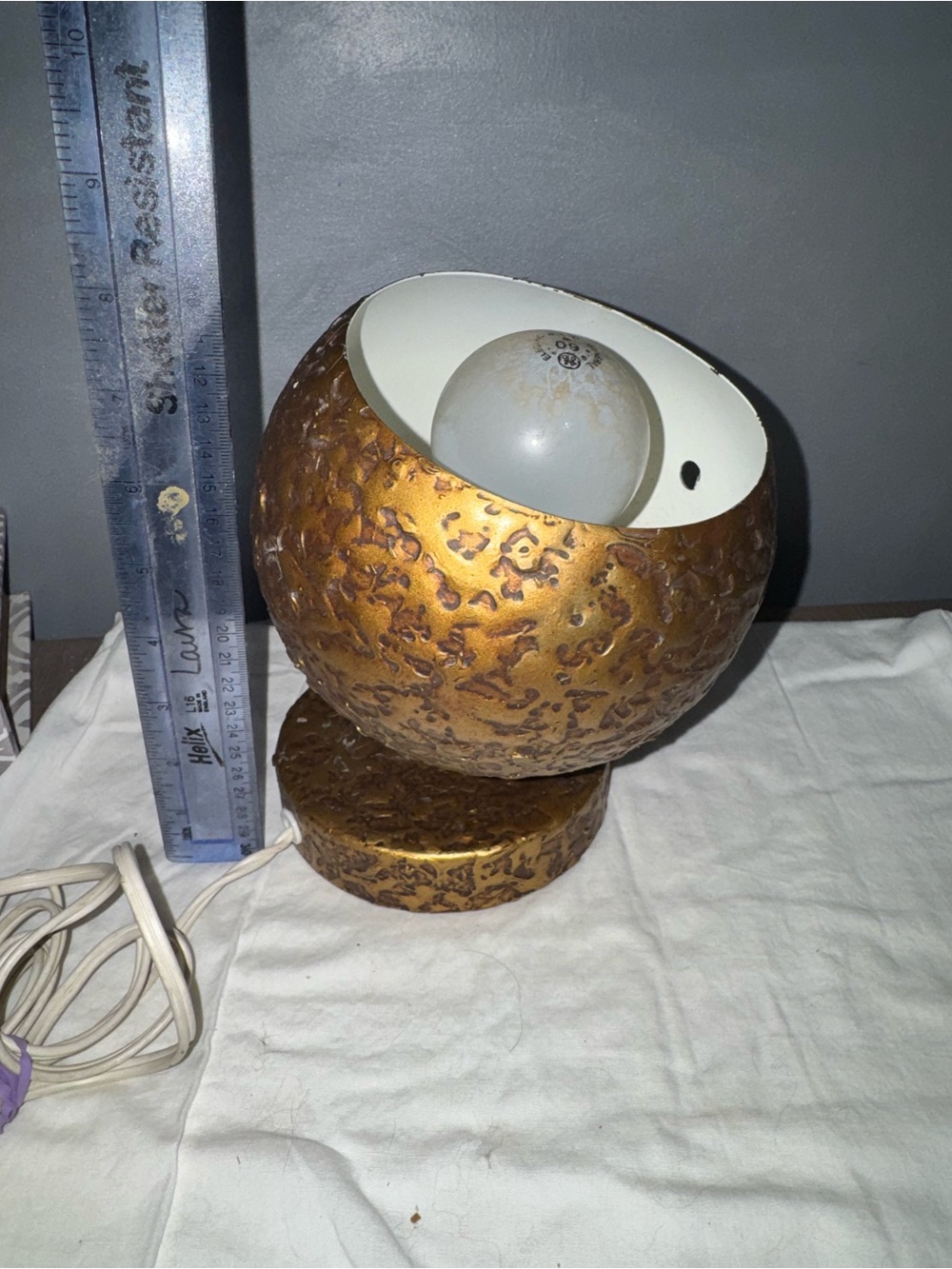 Vintage MCM globe eyeball lamp space age antique gold stucco texture finish WOW